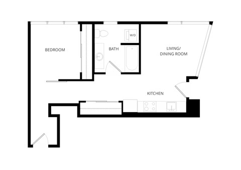 Floor plan for 1 bed, 1 bath